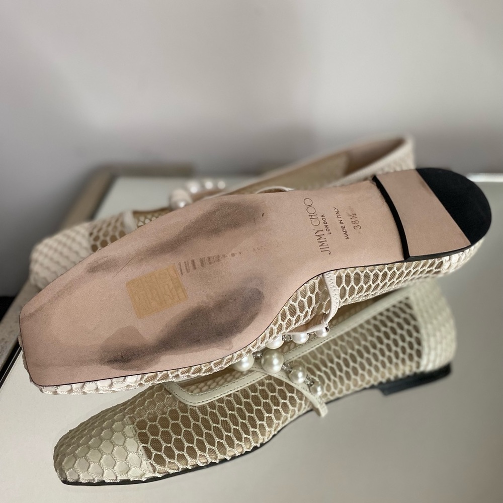Like new JIMMY CHOO Ade Fishnet Ballet Flats 38.5 Mary Jane - Picture 12 of 12